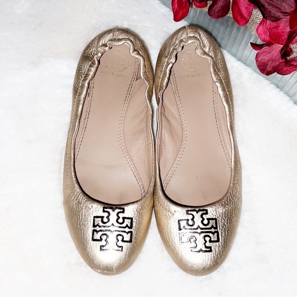 TORY BURCH Melinda Gold Leather Metallic Flat - Picture 2 of 8